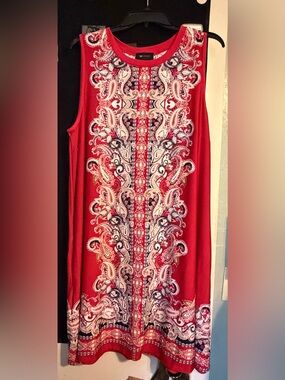 AB Studio Red Paisley-Print Sleeveless Dress